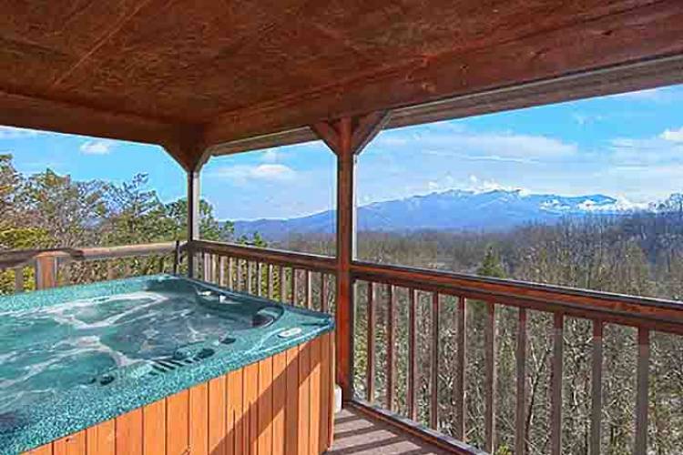 Hot tub and view of mountains.