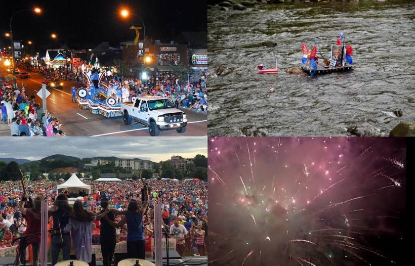 Collage of 4 photos from the July 4th parade.