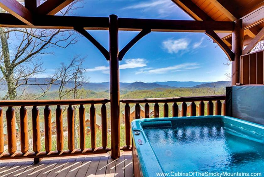 Hot tub and view of mountains.