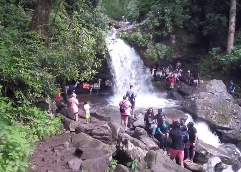 People at the waterfall.