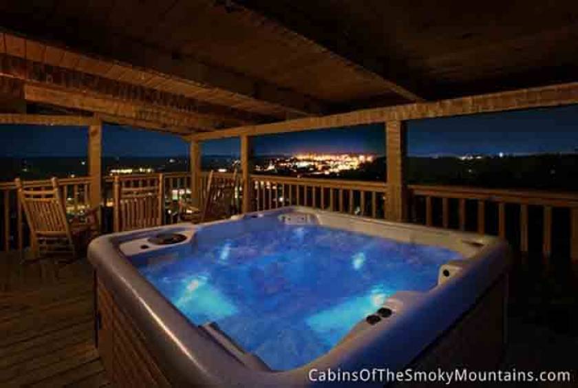 Hot tub and view of mountains.